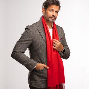 Czerwony szalik kaszmirowy męski z frędzlami, uniwersalny rozmiar