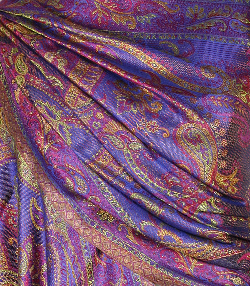 szal jedwabny ze wzorem jamawar w kolorze fioletowym