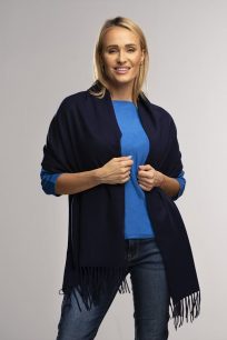 Duży szal kaszmirowy granatowy wykonany z 100% najwyżej jakości kaszmiru, elegancki design, duży rozmiar 70x190cm| Magia Kaszmiru