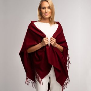 Ekskluzywny szal koc kaszmirowy bordowy, wykonany z najwyższej jakości kaszmiru, duży rozmiar, bardzo ciepły.