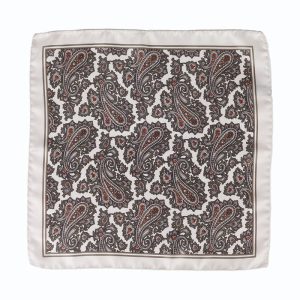 Jedwabna poszetka srebrna, uniwersalny wygodny rozmiar 33x33cm, elegancki wzór.