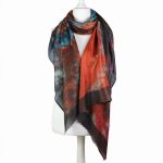 Delikatny szal kaszmirowy z dodatkiem jedwabiu mgiełka, miedziany kolor, damski, w uniwersalnym rozmiarze 70x200cm.