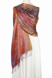 Szal jedwabny miedziany z eleganckim wzorem paisley 70x200cm.