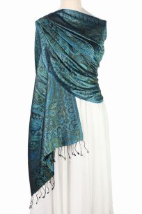 Niebieski szal jedwabny z eleganckim wzorem paisley 70x200cm.