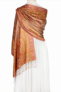 Elegancki szal jedwabny miedziany ze wzorem pailey 55x180 do stylizacji wieczorowych
