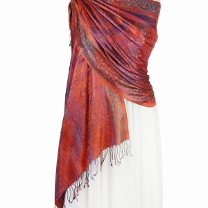 Elegancki sxzal jedwabny wzór paisley w kolorze miedzianym 70x200 do sukienki wieczorowej.