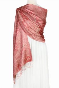 Różowy szal jedwabny wieczorowy z wzorem paisley 55x180