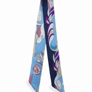 Elegancki szalik jedwabny twilly włoski 6x105 w kolorze niebieskim