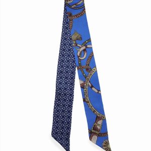 Szalik jedwabny twilly apaszka jedwabna w kolorze niebieskim z eleganckim wzorem 6x105