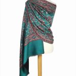 Szal wełniany ciepły morska zieleń 70x200 wełna merino do płaszcza