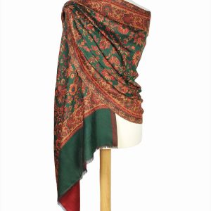 Szal wełniany gruby zielony 70x200 wełna merino do eleganckiego płaszcza