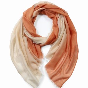 Szal kaszmirowy mgiełka cieniowany beżowy 70x200 letni do sukienki 100% pashmina