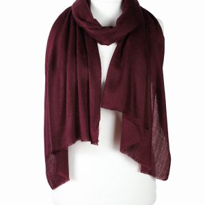 Szal wełniany burgundowy jednokolorowy żakardowy paisley 70x200 do sukienki lub płaszcza