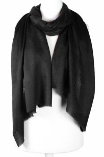 Stylowy szal z wełny merino czarny ze wzorem żakardowym 70x200 do sukienki
