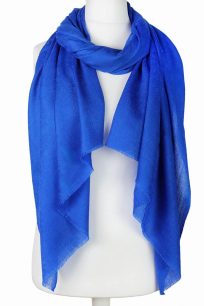 Szal wełniany merino kobaltowy z wzorem paisley jednokolorowy 70x200