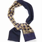 Elegancki włoski szalik męski jedwabny wzór dwustronny w kolorze granatowym z wełnianą podszewką 30x160