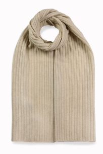 alt="Beżowy szalik kaszmirowy unisex 28x160 jednokolorowy zimowy ciepły w prążki"