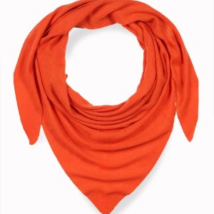 alt="Luksusowa chusta kaszmirowa damska puszysta pomarańczowa 100% kaszmir, trójkątna 130x130x200, bez frędzli, do płaszcza zimowa"