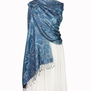 alt="Elegancki szal z jedwabiu morski paisley 70x200 do sukienki wieczorowej na ramiona"