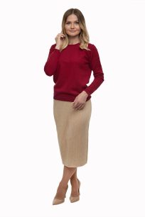 alt="Spódnica kaszmirowa beżowa klasyczna zimowa za kolana"