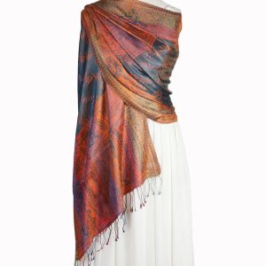alt="Jedwabny szal damski jesienny z jedwabiu naturalnego 70x200 na ramiona wzór paisley"