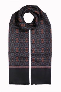 alt="Elegancki szalik jedwabny z wełnianą podszewką wzór paisley 30x160 czarny"