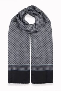 alt="Elegancki szalik włoski jedwabny 100% męski wzór 30x160 czarny"