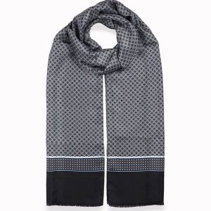 alt="Elegancki szalik włoski jedwabny 100% męski wzór 30x160 czarny"