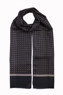 alt="Elegancki szalik włoski jedwabny 100% męski wzór 30x160 czarny"