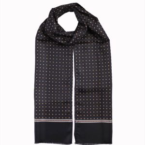 alt="Elegancki szalik włoski jedwabny 100% męski wzór 30x160 czarny"