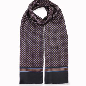 alt="Elegancki szalik włoski jedwabny 100% męski wzór 30x160 czarny"