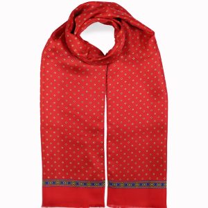 alt="Elegancki szalik jedwabny 100% delikatny wzór 30x160 czerwony"