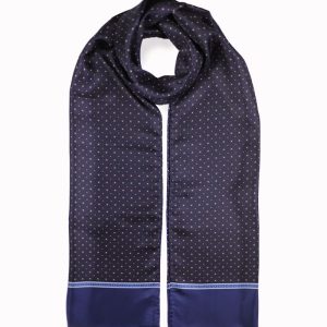 alt="Elegancki szalik jedwabny z wełnianą podszewką wzór 30x160 granatowy"