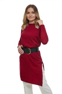 alt="Sweter kaszmirowy bordowy klasyczny zimowy"