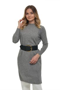 alt="Elegancki sweter kaszmirowy szary długi zimowy"