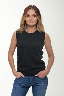 alt="Sweter kaszmirowy bez rękawów top grafitowy do marynarki"