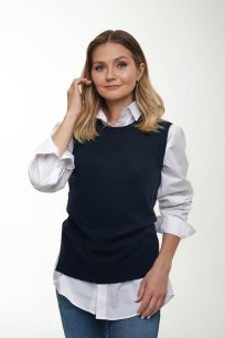 alt="Sweter kaszmirowy bezrękawnik top granatowy do marynarki"