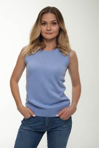 alt="Sweter kaszmirowy bezrękawnik top niebieski do marynarki"