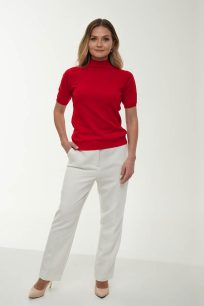 alt="Sweter kaszmirowy z krótkim rękawem beżowy-miękki i delikatny"