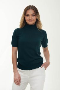 alt="Sweter kaszmirowy z krótkim rękawem zielony-miękki i delikatny"