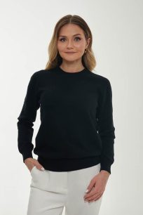 alt="Sweter kaszmirowy z długim rękawem czarny-stylowy i delikatny"