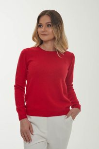 alt="Sweter kaszmirowy z długim rękawem czerwony-stylowy i delikatny"