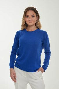 alt="Sweter kaszmirowy z długim rękawem kobaltowy-stylowy i delikatny"