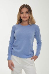 alt="Sweter kaszmirowy z długim rękawem niebieski-stylowy i delikatny"