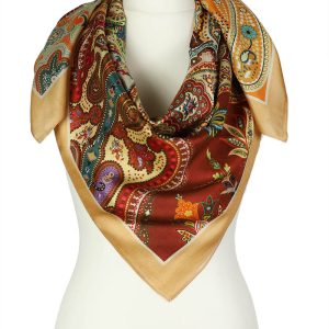 alt="Stylowa chusta jedwabna beżowa z eleganckim wschodnim wzorem 100x100"