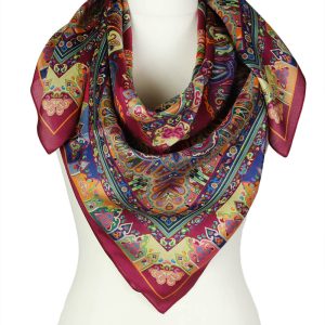 alt="Burgundowa chusta jedwabna z eleganckim wschodnim wzorem 100x100"