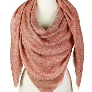 alt="Kaszmirowa chusta czerwona duża ze wzorem wschodnim delikatna 140x140cm"