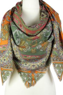 "Ciepła chusta wełniana duża 140x140 zielona wzór orientalny do płaszcza"