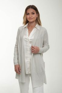 alt="Sweter kaszmirowy z kardigan szary stylowy i delikatny"