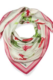 alt="Jedwabna apaszka kwiatowa ecru 90x90"